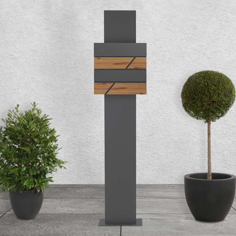 Standbriefkasten mit Zeitungsfach 37x37x11 cm Anthrazit/Holzoptik aus Stahl ML-Design, Modernes Horizontales Design Standhöhe 170cm Anthrazit Standbriefkasten mit Zeitungsfach 37x37x11 cm Anthrazit/Holzoptik aus Stahl ML-Design, Modernes Horizontales Design Standhöhe 170cm Anthrazit