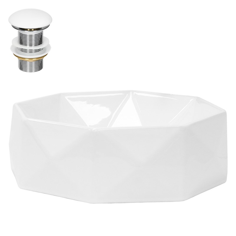 Waschbecken inkl. Ablaufgarnitur Weiß ohne Überlauf Ø 42x13,5 cm Weiß aus Keramik LuxeBath Waschbecken inkl. Ablaufgarnitur Weiß ohne Überlauf Ø 42x13,5 cm Weiß aus Keramik LuxeBath