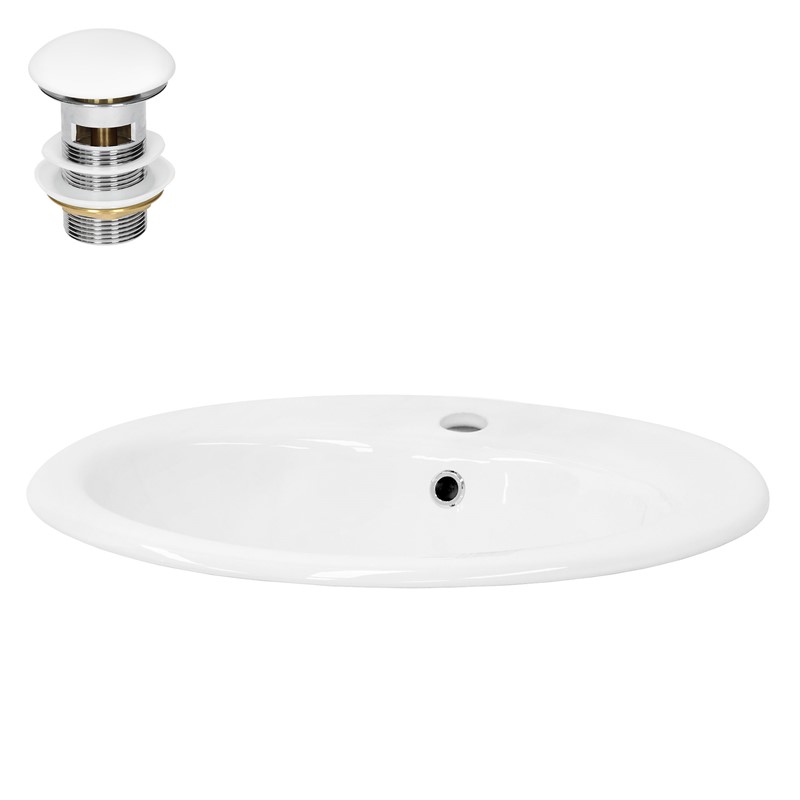 Waschbecken inkl. Ablaufgarnitur Weiß mit Überlauf 57x48,5x19,5 cm Weiß aus Keramik LuxeBath Waschbecken inkl. Ablaufgarnitur Weiß mit Überlauf 57x48,5x19,5 cm Weiß aus Keramik LuxeBath