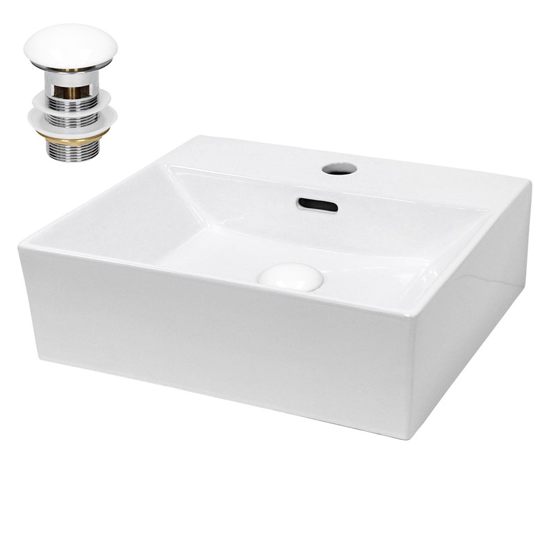 Waschbecken inkl. Ablaufgarnitur Weiß mit Überlauf 41,5x36x13 cm Weiß aus Keramik LuxeBath