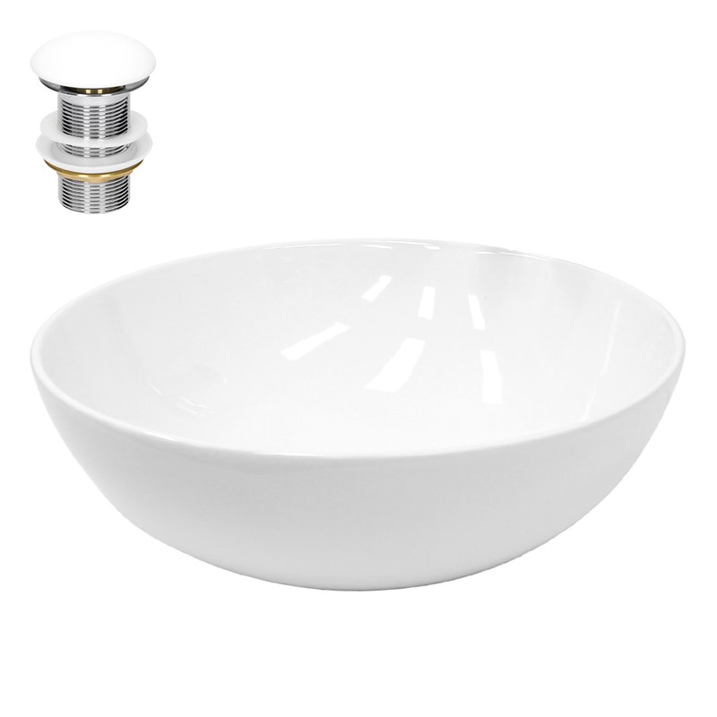 Waschbecken inkl. Ablaufgarnitur Weiß ohne Überlauf Ø 40x14,7 cm Weiß aus Keramik LuxeBath Waschbecken inkl. Ablaufgarnitur Weiß ohne Überlauf Ø 40x14,7 cm Weiß aus Keramik LuxeBath