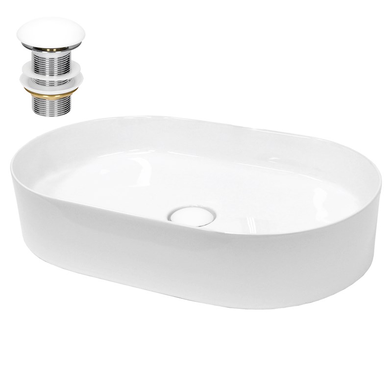 Waschbecken inkl. Ablaufgarnitur Weiß ohne Überlauf 60,5x38x12,5 cm Weiß aus Keramik LuxeBath Waschbecken inkl. Ablaufgarnitur Weiß ohne Überlauf 60,5x38x12,5 cm Weiß aus Keramik LuxeBath