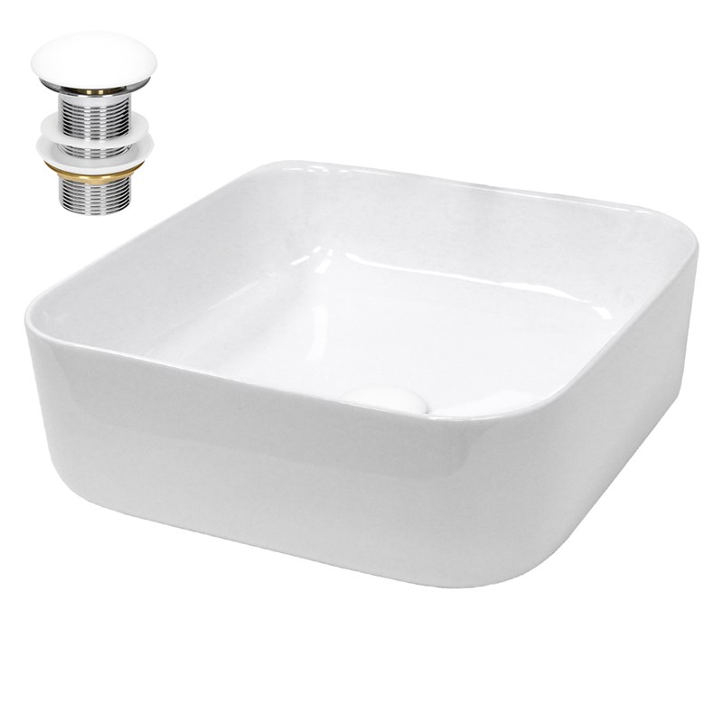 Waschbecken inkl. Ablaufgarnitur Weiß ohne Überlauf 39x39x14 cm Weiß aus Keramik LuxeBath