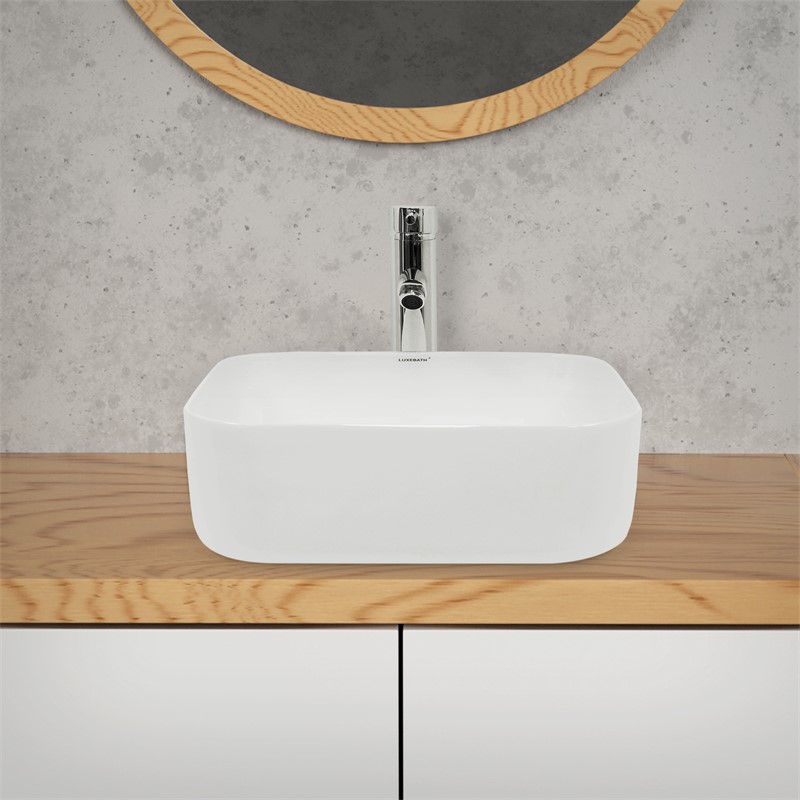 Waschbecken inkl. Ablaufgarnitur Weiß ohne Überlauf 39x39x14 cm Weiß aus Keramik LuxeBath