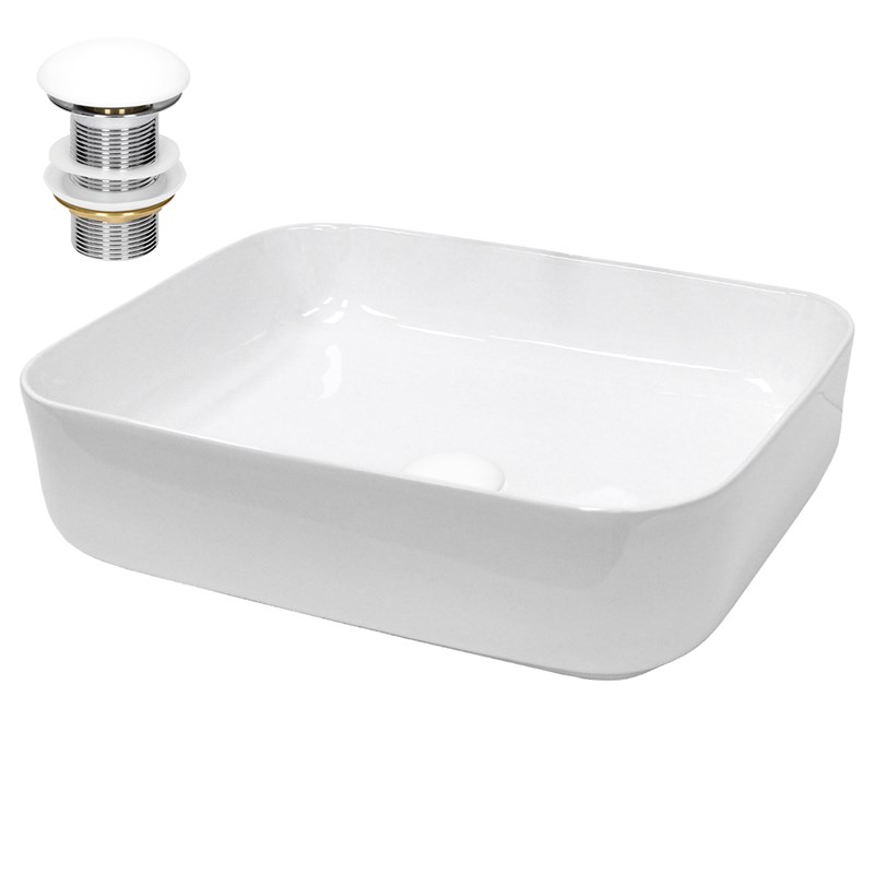 Waschbecken inkl. Ablaufgarnitur ohne Überlauf 50,5x39,5x13,5 cm Weiß aus Keramik LuxeBath Waschbecken inkl. Ablaufgarnitur ohne Überlauf 50,5x39,5x13,5 cm Weiß aus Keramik LuxeBath