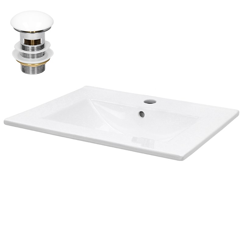 Waschbecken inkl. Ablaufgarnitur mit Überlauf 61x46,5x17,5 mm Weiß aus Keramik LuxeBath