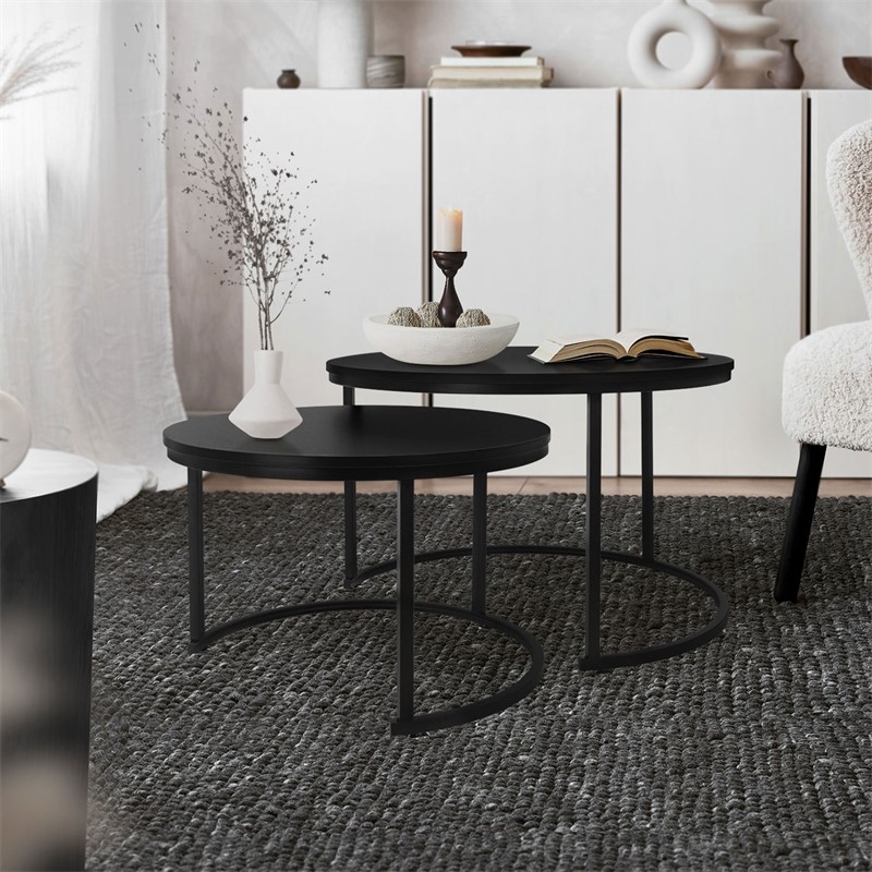 Couchtisch 2er Set Rund Schwarz matt aus MDF und Metall ML-Design Couchtisch 2er Set Rund Schwarz matt aus MDF und Metall ML-Design