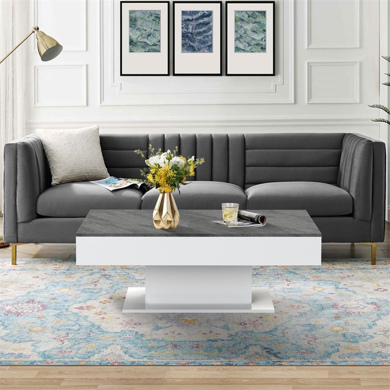 Couchtisch 110x60x40 cm Weiß/Beton-Optik inkl. 2 Staufächern unter Schiebeplatte ML-Design Couchtisch 110x60x40 cm Weiß/Beton-Optik inkl. 2 Staufächern unter Schiebeplatte ML-Design