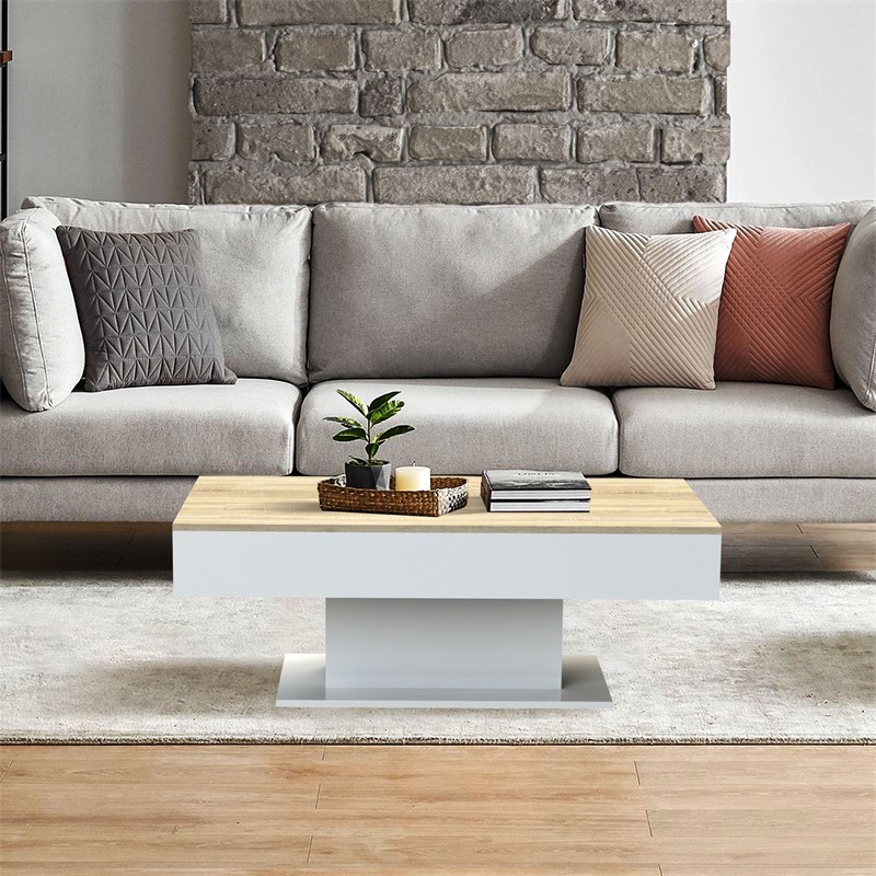 Couchtisch 110x60x40 cm Weiß/Eiche-Optik inkl. 2 Staufächern unter Schiebeplatte ML-Design Couchtisch 110x60x40 cm Weiß/Eiche-Optik inkl. 2 Staufächern unter Schiebeplatte ML-Design