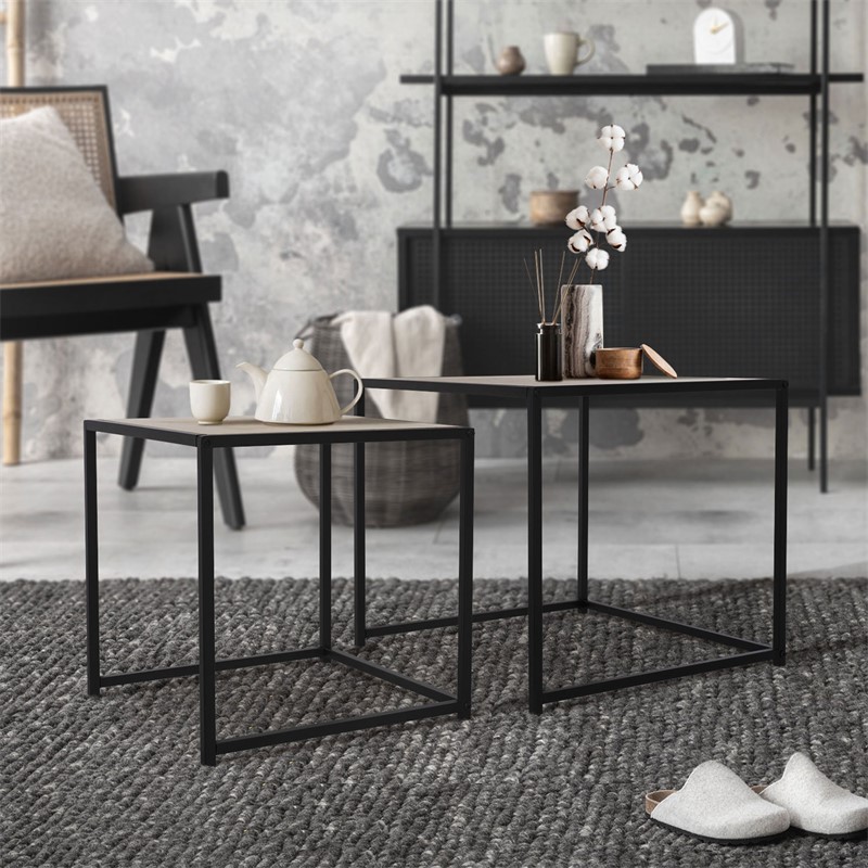 Beistelltisch 2er Set Schwarz/Eichenoptik aus Metall ML-Design