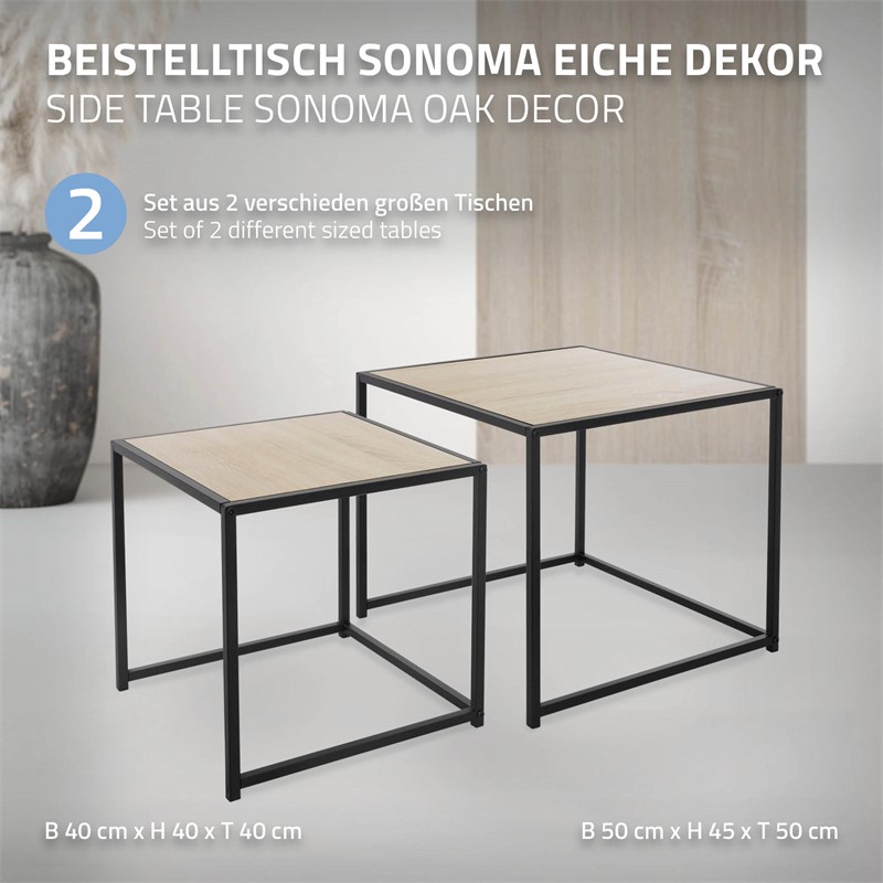 Beistelltisch 2er Set Schwarz/Eichenoptik aus Metall ML-Design