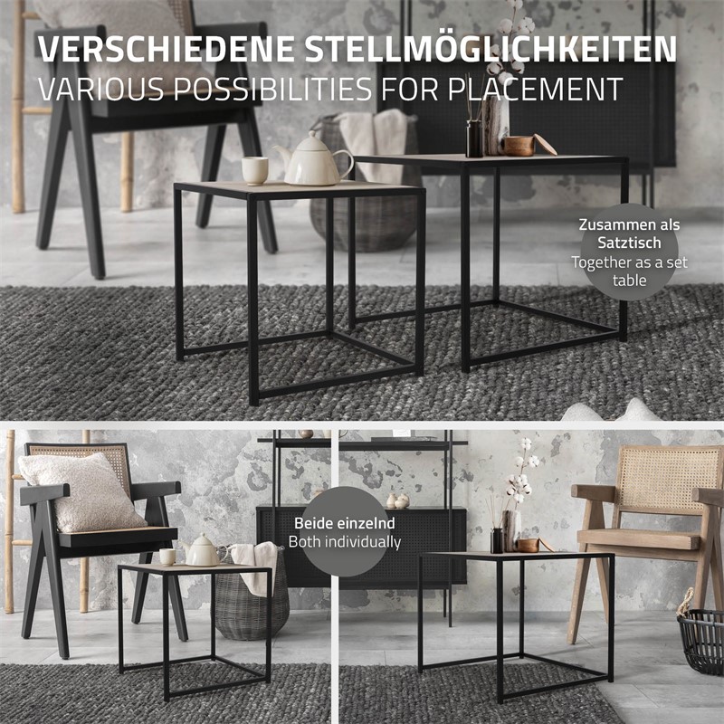 Beistelltisch 2er Set Schwarz/Eichenoptik aus Metall ML-Design