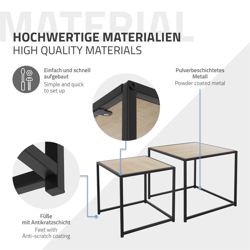 Beistelltisch 2er Set Schwarz/Eichenoptik aus Metall ML-Design