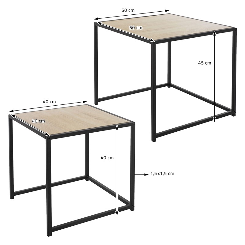 Beistelltisch 2er Set Schwarz/Eichenoptik aus Metall ML-Design