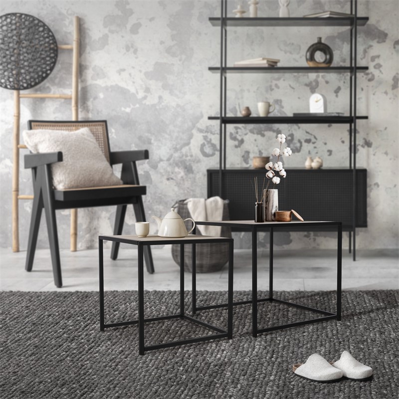 Beistelltisch 2er Set Schwarz/Eichenoptik aus Metall ML-Design