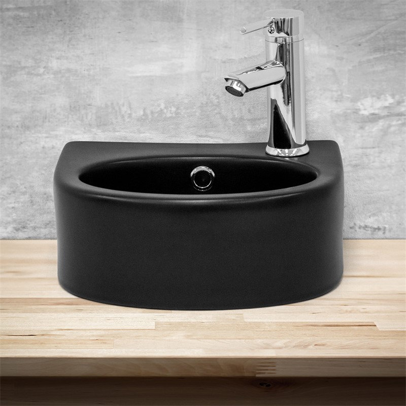 Waschbecken inkl. Ablaufgarnitur mit Überlauf 33,5x25,5x13 mm Schwarz matt aus Keramik LuxeBath