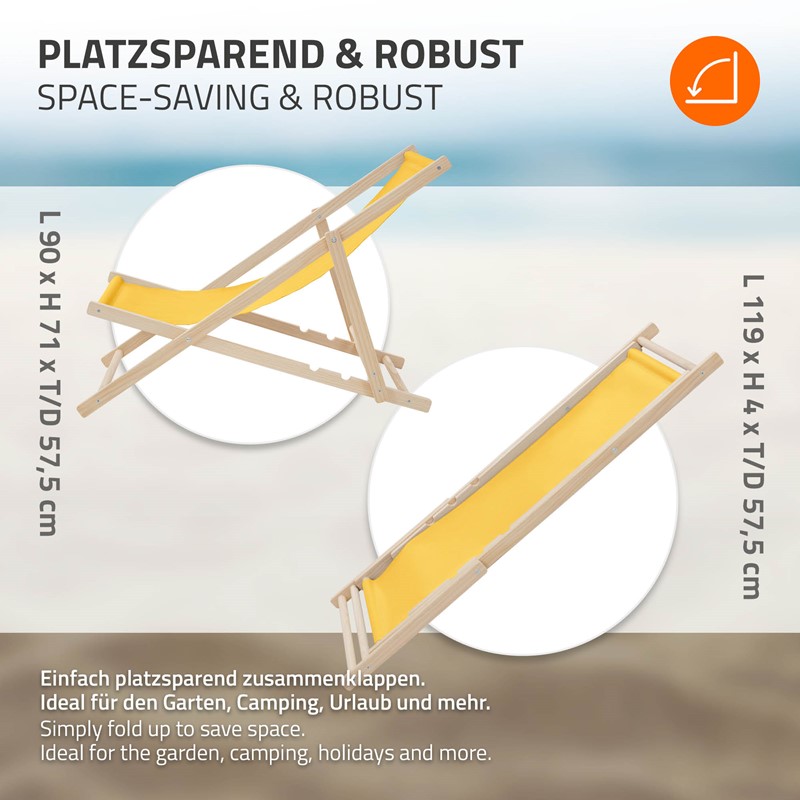 Liegestuhl klappbar Gelb Holz verstellbare Rückenlehne bis 120 kg Sonnenliege Gartenliege Strandliege