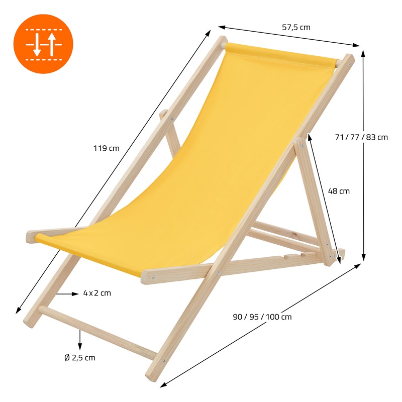 Liegestuhl klappbar Gelb Holz verstellbare Rückenlehne bis 120 kg Sonnenliege Gartenliege Strandliege