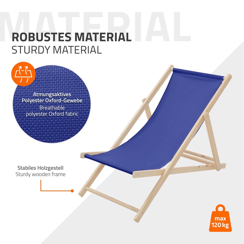 Liegestuhl klappbar Dunkelblau Holz verstellbare Rückenlehne bis 120 kg Sonnenliege Gartenliege Strandliege