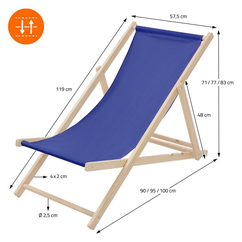 Liegestuhl klappbar Dunkelblau Holz verstellbare Rückenlehne bis 120 kg Sonnenliege Gartenliege Strandliege