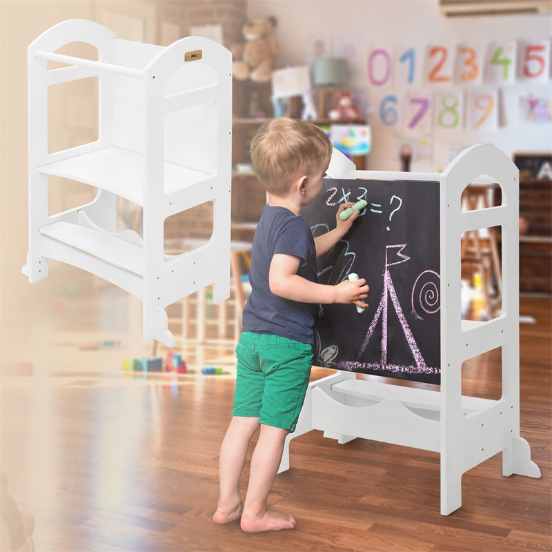 Lernturm 2in1 für Kinder ab 1 Jahr Weiß aus Holz inkl. Tafel von Joyz Lernturm 2in1 für Kinder ab 1 Jahr Weiß aus Holz inkl. Tafel von Joyz
