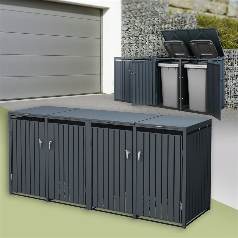 Mülltonnenbox 4er bis 240L 264x80x116,3 cm aus Stahl in Anthrazit ML-Design Mülltonnenbox 4er bis 240L 264x80x116,3 cm aus Stahl in Anthrazit ML-Design