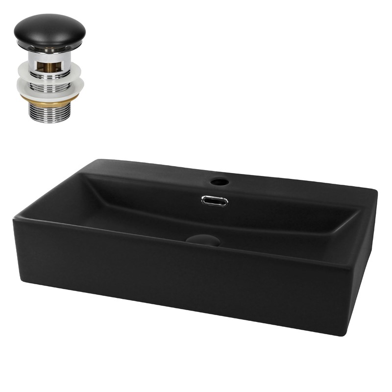 Waschbecken inkl. Ablaufgarnitur Schwarz mit Überlauf 60,5x36,5x13 cm Schwarz aus Keramik LuxeBath Waschbecken inkl. Ablaufgarnitur Schwarz mit Überlauf 60,5x36,5x13 cm Schwarz aus Keramik LuxeBath