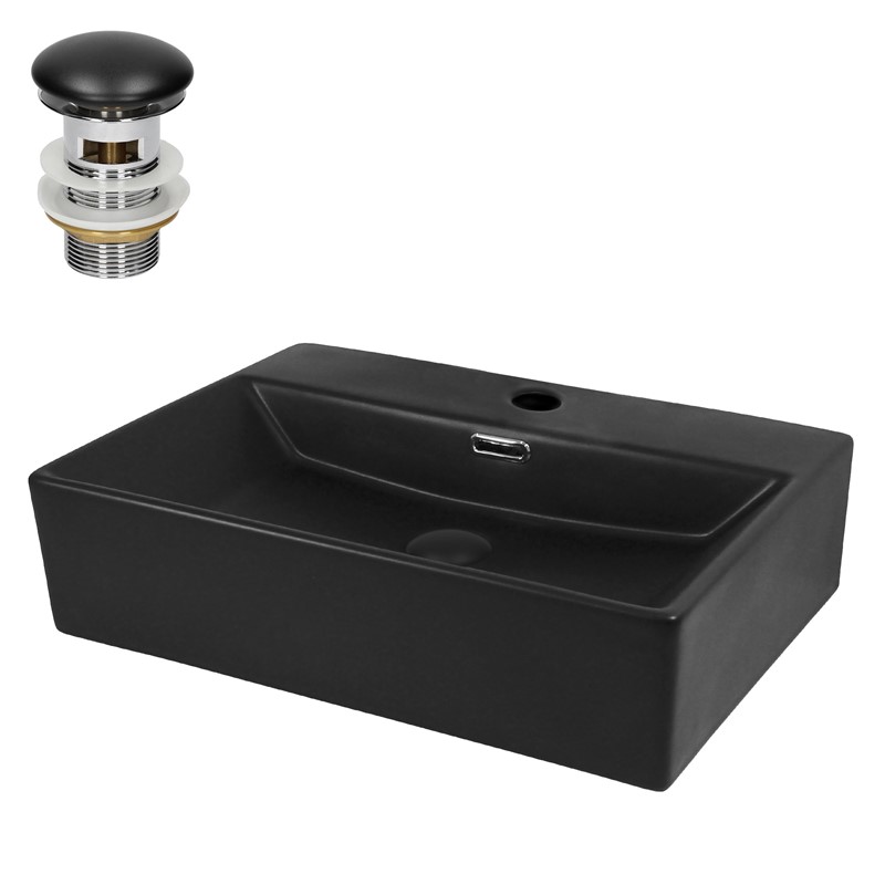 Waschbecken inkl. Ablaufgarnitur Schwarz mit Überlauf 51,5x36x13 cm Schwarz aus Keramik LuxeBath Waschbecken inkl. Ablaufgarnitur Schwarz mit Überlauf 51,5x36x13 cm Schwarz aus Keramik LuxeBath