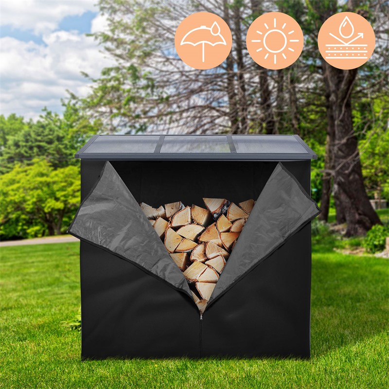 Abdeckung für Kaminholzregal wasserabweisend 185x125 cm Schwarz aus Polyester ML-Design Abdeckung für Kaminholzregal wasserabweisend 185x125 cm Schwarz aus Polyester ML-Design