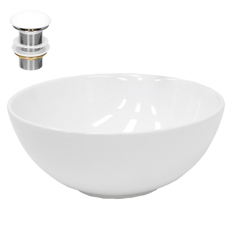 Waschbecken inkl. Ablaufgarnitur Weiß ohne Überlauf Ø 32x13,5 cm Weiß aus Keramik LuxeBath Waschbecken inkl. Ablaufgarnitur Weiß ohne Überlauf Ø 32x13,5 cm Weiß aus Keramik LuxeBath