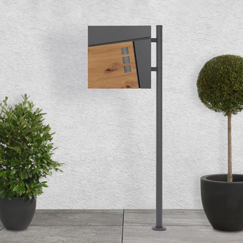Standbriefkasten mit Zeitungsfach 37x36,5x11 cm Anthrazit/Holzoptik aus Stahl ML-Design, Modernes Asymetrisches Design, Standhöhe 120 cm Anthrazit Standbriefkasten mit Zeitungsfach 37x36,5x11 cm Anthrazit/Holzoptik aus Stahl ML-Design, Modernes Asymetrisches Design, Standhöhe 120 cm Anthrazit