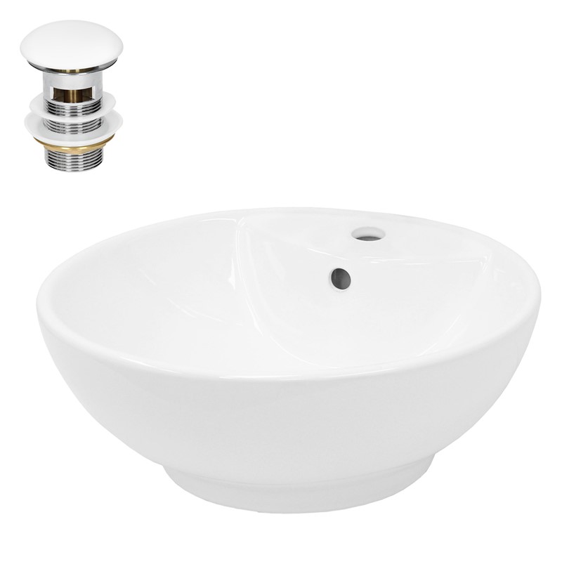 Waschbecken inkl. Ablaufgarnitur Weiß mit Überlauf Ø 45,5x18,5 cm Weiß aus Keramik LuxeBath Waschbecken inkl. Ablaufgarnitur Weiß mit Überlauf Ø 45,5x18,5 cm Weiß aus Keramik LuxeBath