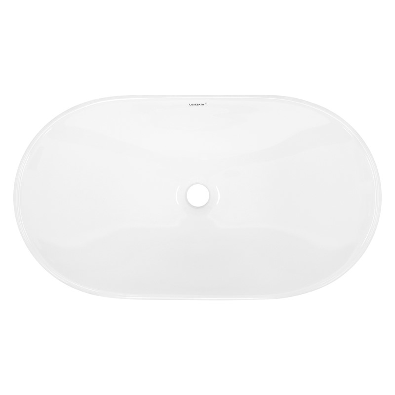 Waschbecken inkl. Ablaufgarnitur Weiß ohne Überlauf 64x36,5x13 cm Weiß aus Keramik LuxeBath