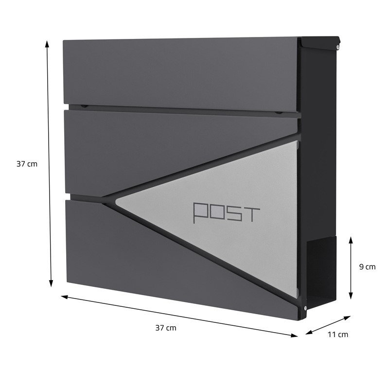 Standbriefkasten mit Zeitungsfach 37x37x11 cm Anthrazit/Silber aus Edelstahl ML-Design