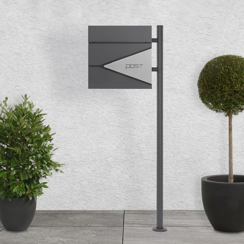 Standbriefkasten mit Zeitungsfach 37x37x11 cm Anthrazit/Silber aus Edelstahl ML-Design