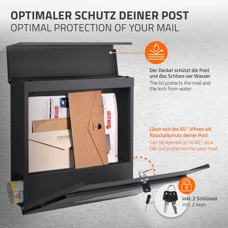 Standbriefkasten mit Zeitungsfach 37x37x11 cm Anthrazit/Silber aus Edelstahl ML-Design