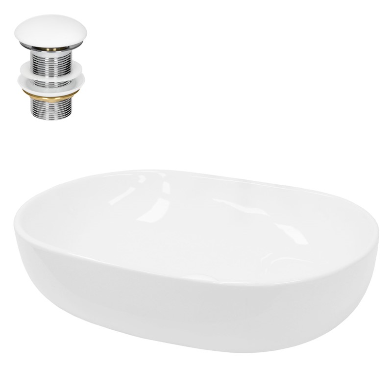 Waschbecken inkl. Ablaufgarnitur Weiß ohne Überlauf 60x42x14,5 cm Weiß aus Keramik LuxeBath Waschbecken inkl. Ablaufgarnitur Weiß ohne Überlauf 60x42x14,5 cm Weiß aus Keramik LuxeBath