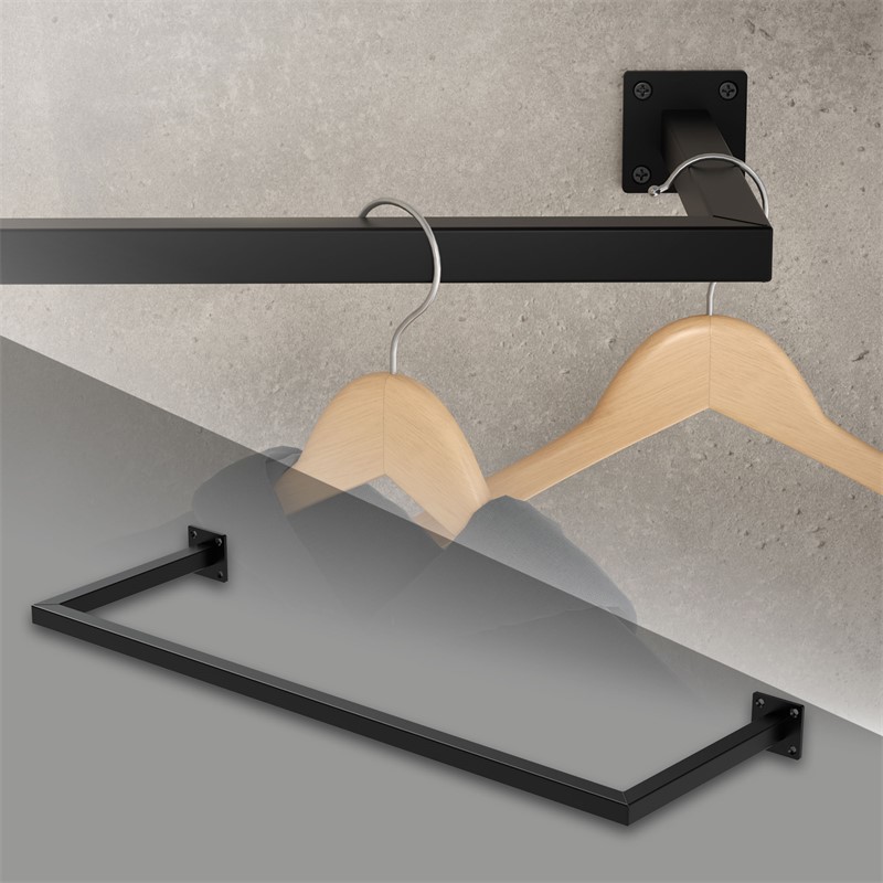 Kleiderstange Garderobe Wandmontage 30 x 90 cm Schwarz aus Stahl ML-Design