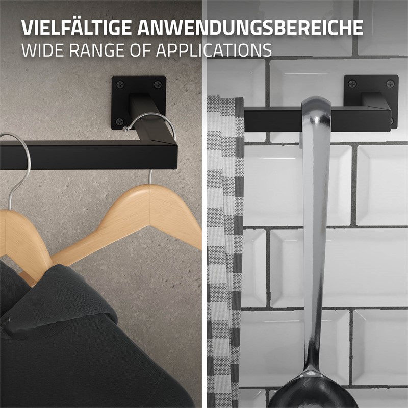 Kleiderstange Garderobe Wandmontage 30 x 90 cm Schwarz aus Stahl ML-Design