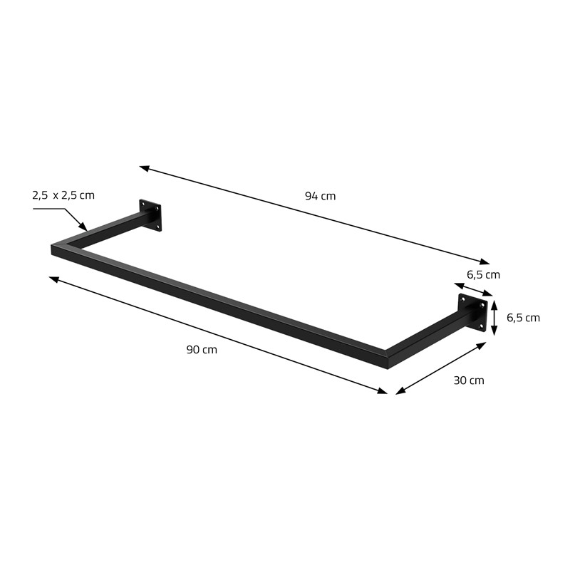 Kleiderstange Garderobe Wandmontage 30 x 90 cm Schwarz aus Stahl ML-Design