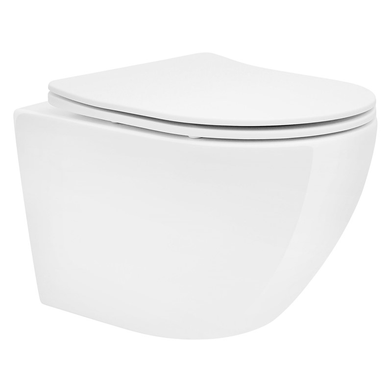 Wand-WC Hänge Toilette aus Keramik 49 cm lang Spülrandlos mit Nanoversiegelung & Softclose Luxebath Wand-WC Hänge Toilette aus Keramik 49 cm lang Spülrandlos mit Nanoversiegelung & Softclose Luxebath