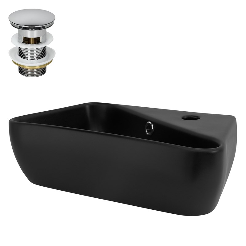 Waschbecken inkl. Ablaufgarnitur Silber mit Überlauf 45x27x13 cm Schwarz aus Keramik LuxeBath Waschbecken inkl. Ablaufgarnitur Silber mit Überlauf 45x27x13 cm Schwarz aus Keramik LuxeBath