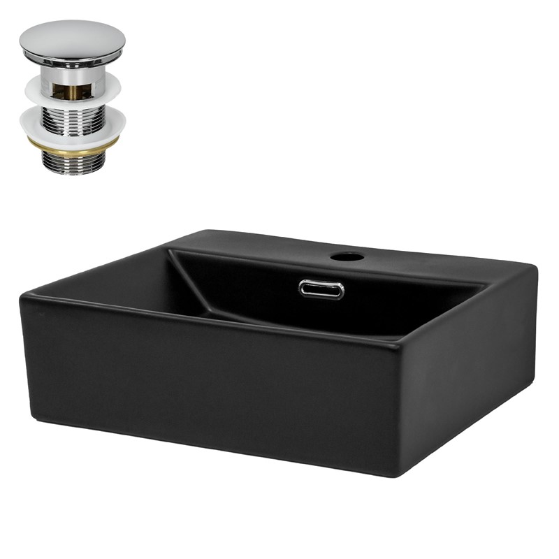 Waschbecken inkl. Ablaufgarnitur Silber mit Überlauf 41,5x36x13 cm Schwarz aus Keramik LuxeBath Waschbecken inkl. Ablaufgarnitur Silber mit Überlauf 41,5x36x13 cm Schwarz aus Keramik LuxeBath