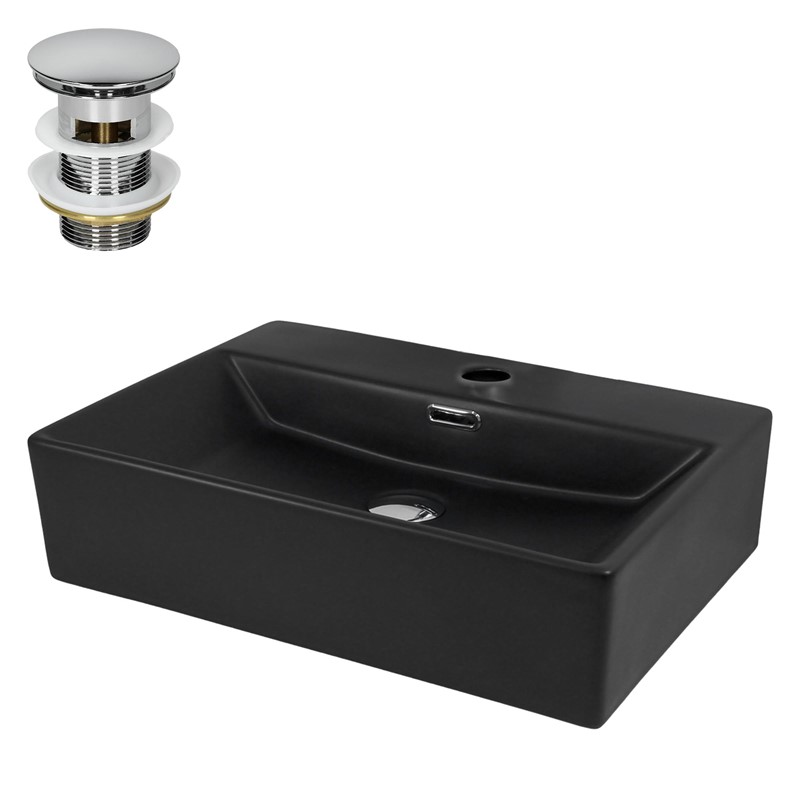 Waschbecken inkl. Ablaufgarnitur Silber mit Überlauf 51,5x36x13 cm Schwarz aus Keramik LuxeBath Waschbecken inkl. Ablaufgarnitur Silber mit Überlauf 51,5x36x13 cm Schwarz aus Keramik LuxeBath