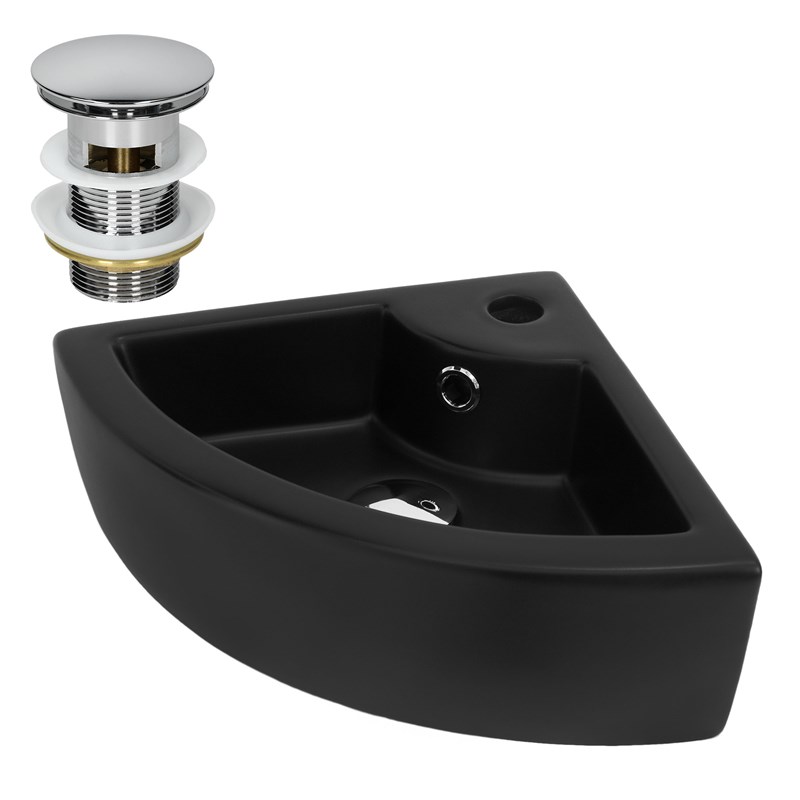 Waschbecken inkl. Ablaufgarnitur Silber mit Überlauf 46x33x13 cm Schwarz aus Keramik LuxeBath Waschbecken inkl. Ablaufgarnitur Silber mit Überlauf 46x33x13 cm Schwarz aus Keramik LuxeBath