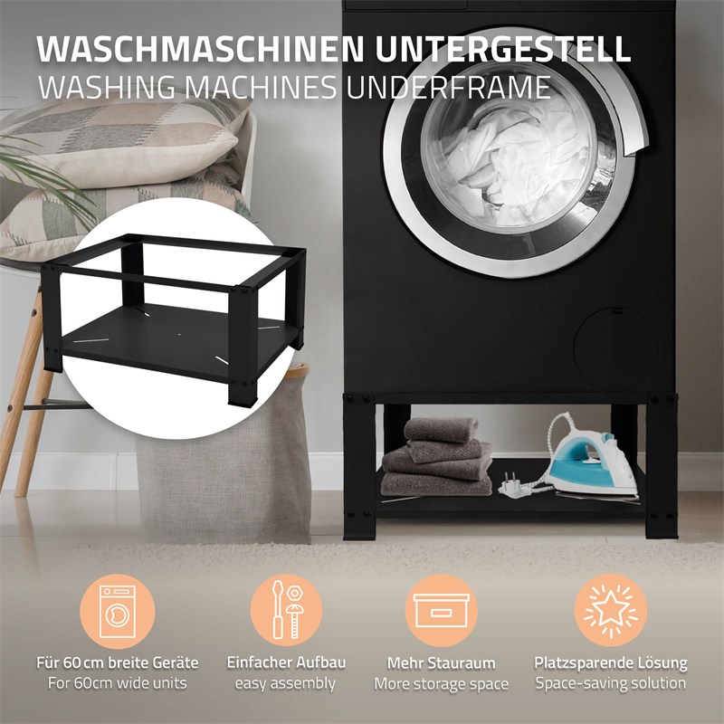 Waschmaschinen Untergestell Unterschrank 63x54x32 cm mit Ablage in Schwarz ML-Design