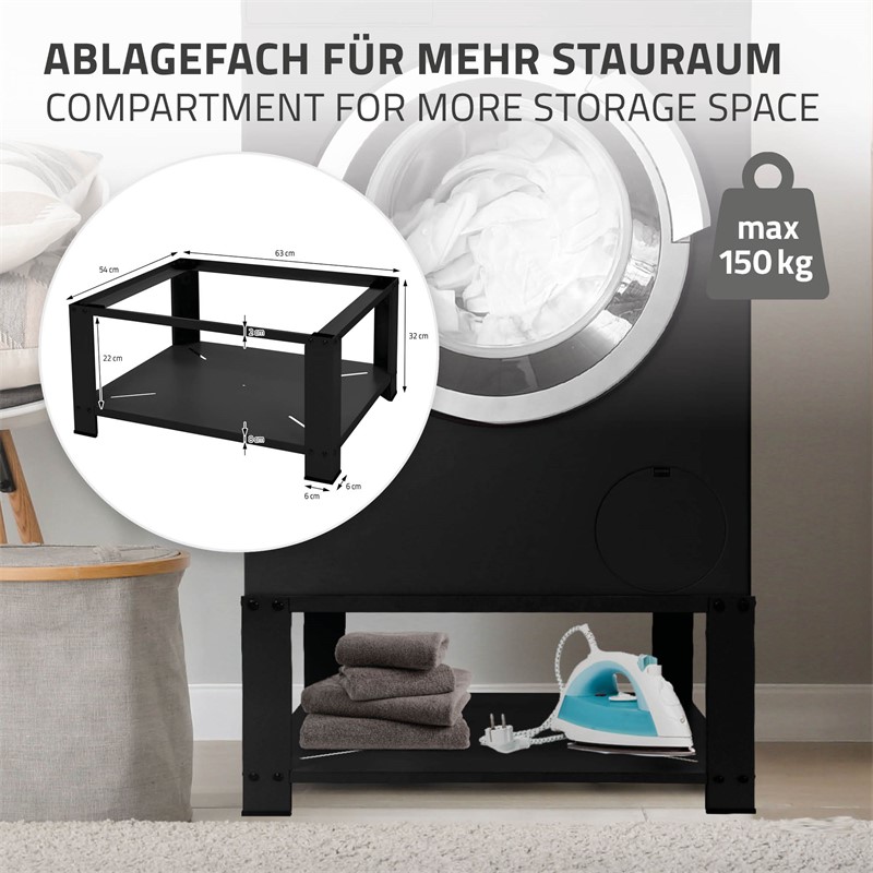 Waschmaschinen Untergestell Unterschrank 63x54x32 cm mit Ablage in Schwarz ML-Design
