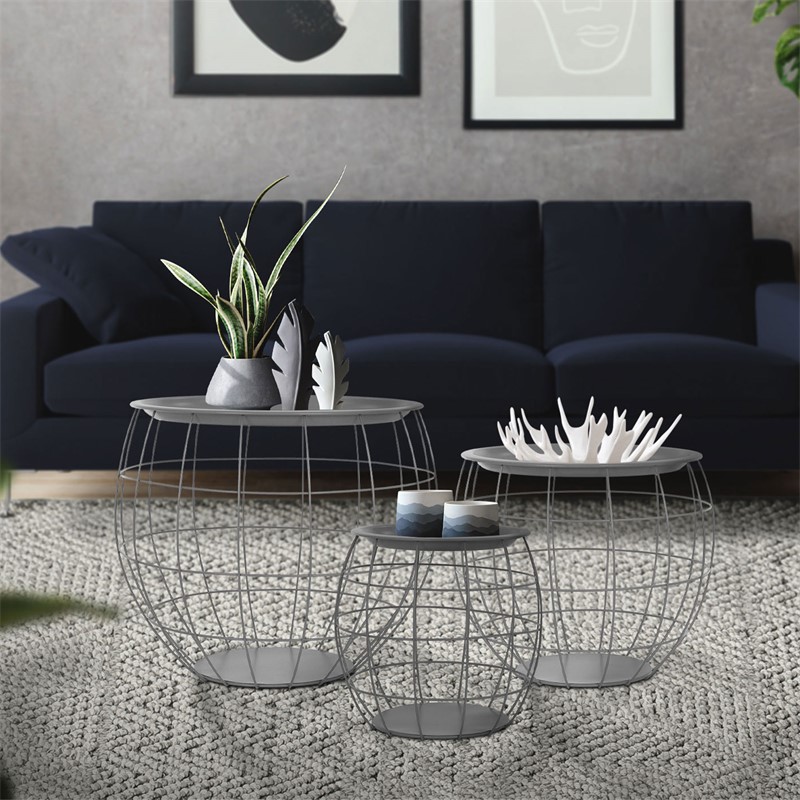Beistelltisch 3er Set Grau aus Metall ML-Design Beistelltisch 3er Set Grau aus Metall ML-Design