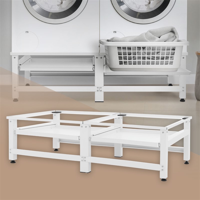 Waschmaschinen Untergestell Unterschrank doppel 61x53,5x37 cm mit ausziehbarer Ablage in Weiß ML-Design Waschmaschinen Untergestell Unterschrank doppel 61x53,5x37 cm mit ausziehbarer Ablage in Weiß ML-Design