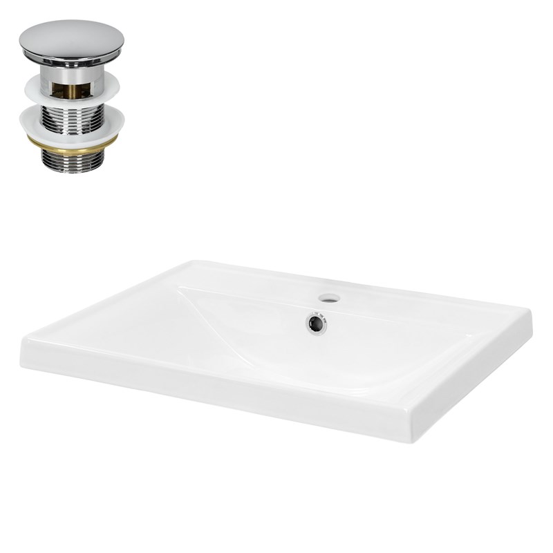 Waschbecken inkl. Ablaufgarnitur Silber mit Überlauf 51x41,5x15,5 cm Weiß aus Keramik LuxeBath Waschbecken inkl. Ablaufgarnitur Silber mit Überlauf 51x41,5x15,5 cm Weiß aus Keramik LuxeBath